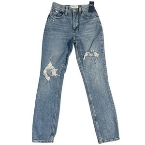 Abercrombie & Fitch Pants Women Size 24 High Rise Mom Jean Blue Distressed Denim
